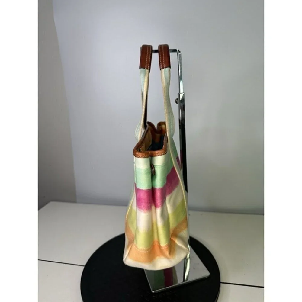 DAMAGE Coach Hampton Watercolor Pastel Stripes Small Tote Handbag A0773-10025